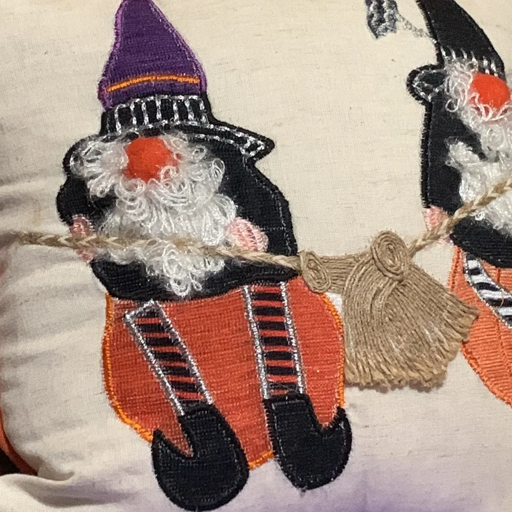 SPOOKY NIGHT- Gnome Embroidered Decorative Pillow. NWT!